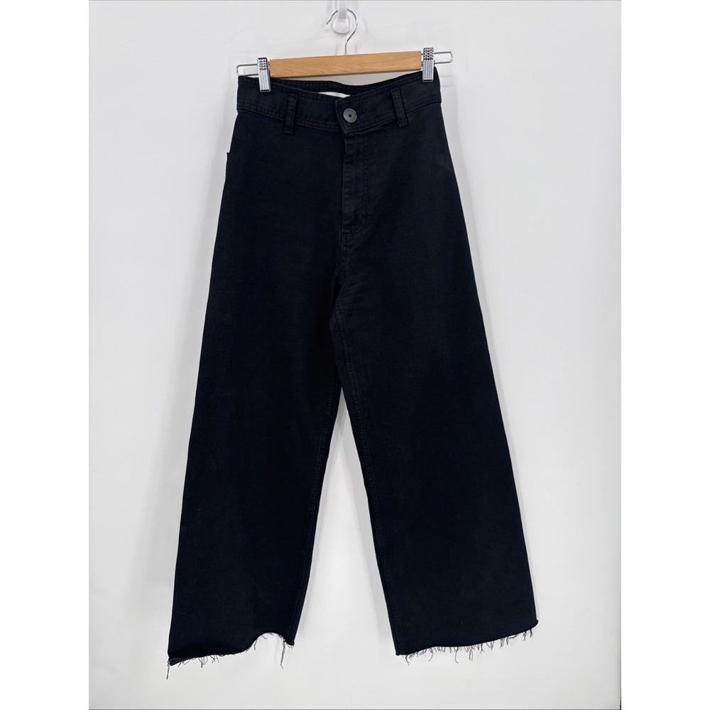 Zara Womens The Marine Straight High Rise Jeans Black Wide Leg Size 4 Stretch
